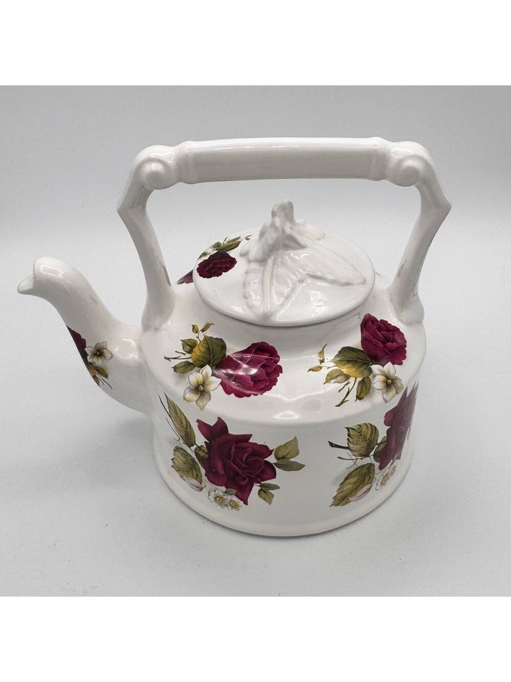Vintage Arthur Wood Ceramic Teapot 6466 "Berry Wine" Roses and Ivy Pattern